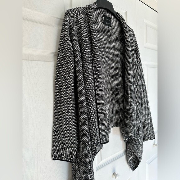 Zara Knit Open Front Cardigan Waterfall Black White Sweater Top Women’s Small - Picture 2 of 9